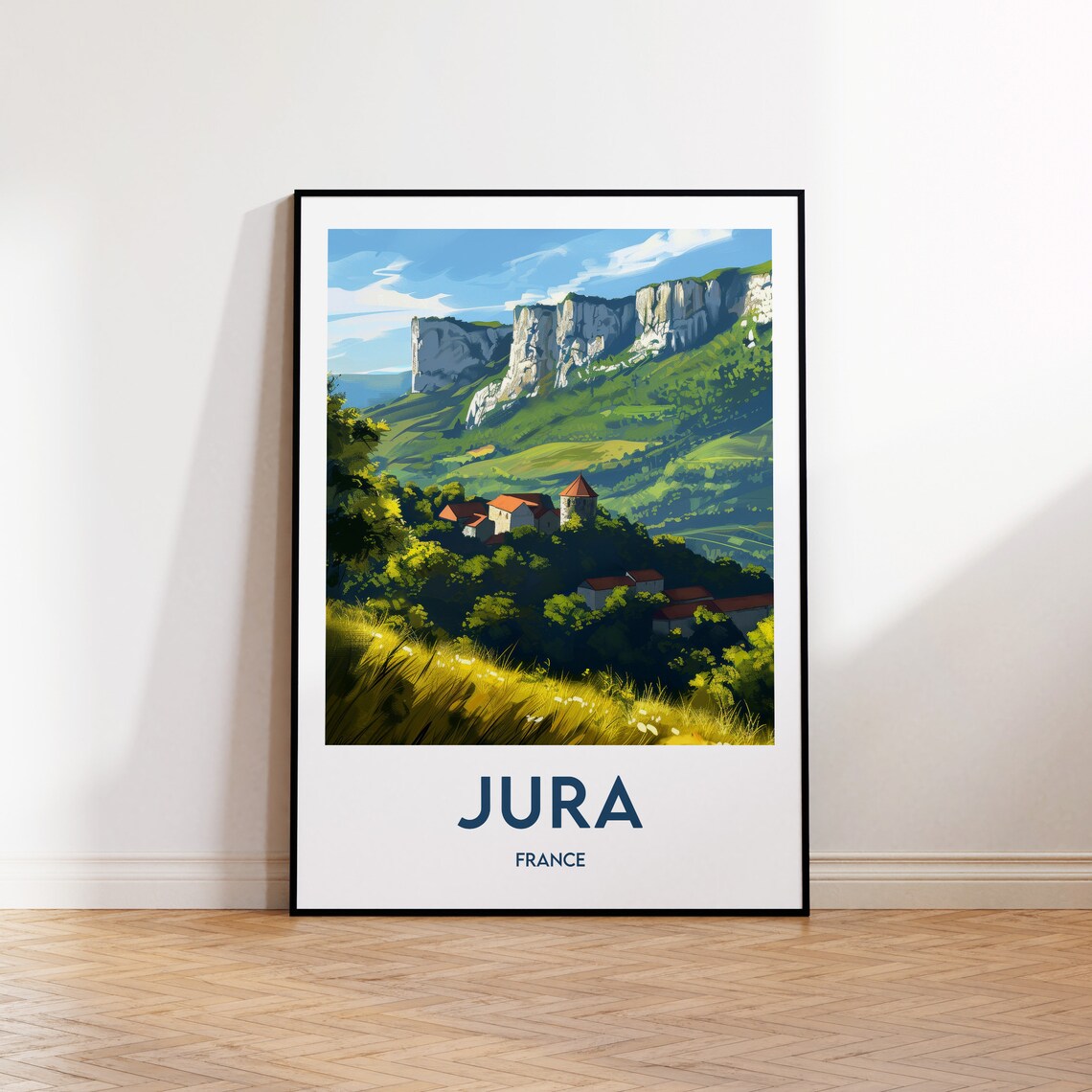 Jura France Green Valley Limestone Cliffs Chateau Travel Poster