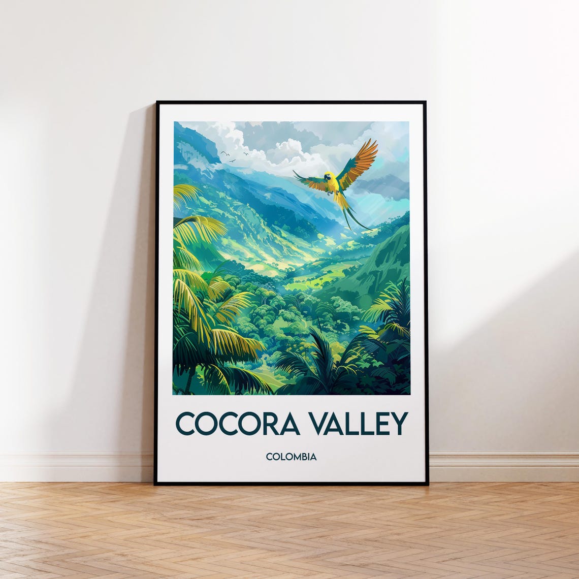 Cocora Valley Colombia Lush Green Mountains Soaring Macaw Poster