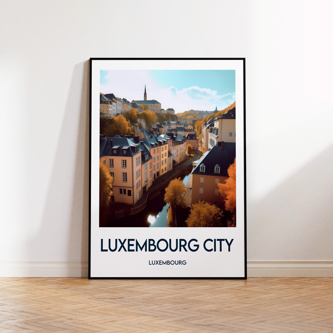 Luxembourg City Autumn Old Town River Valley Vintage Travel Poster