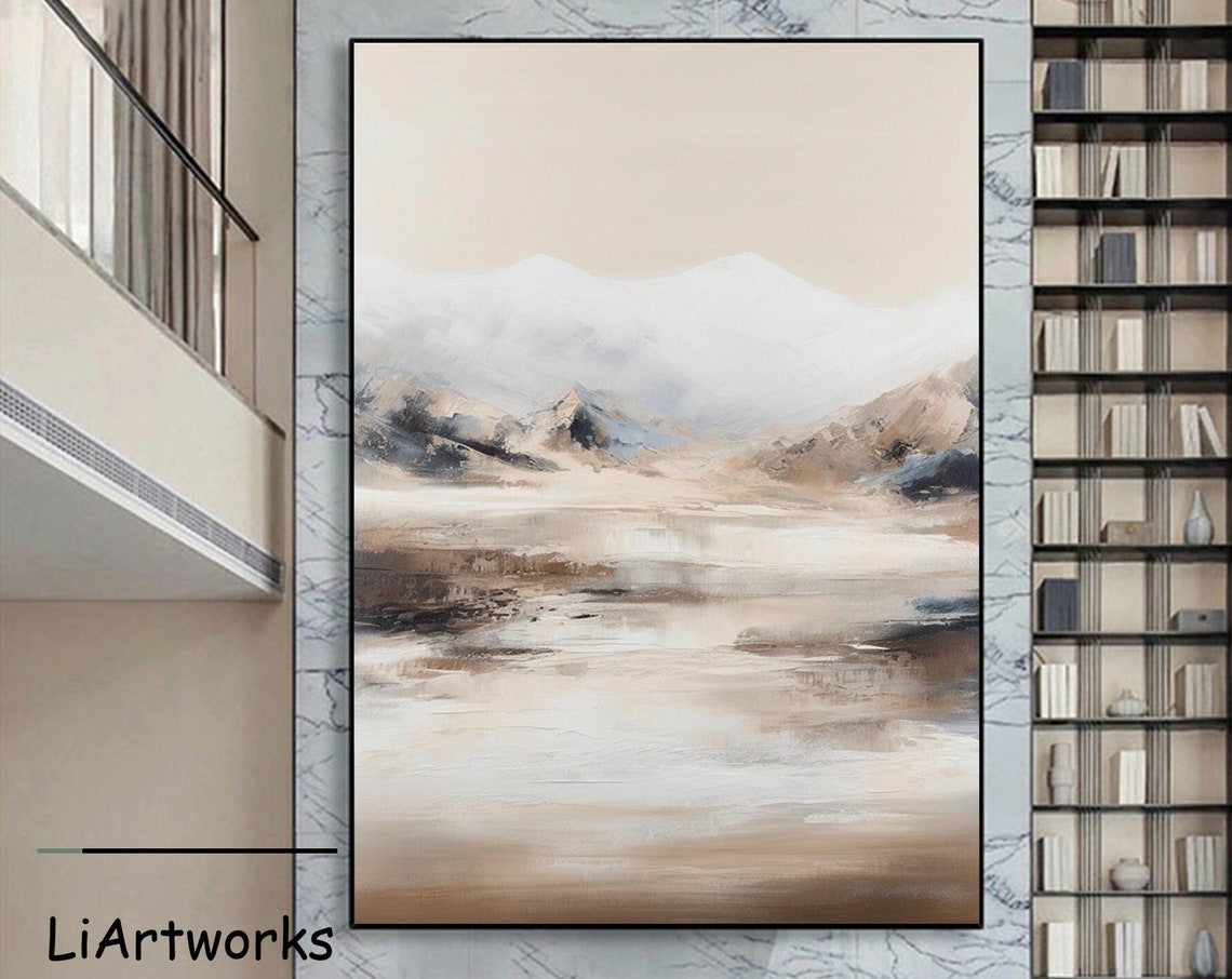Beige Abstract Mountain Lake Wabi Sabi Neutral Landscape Poster