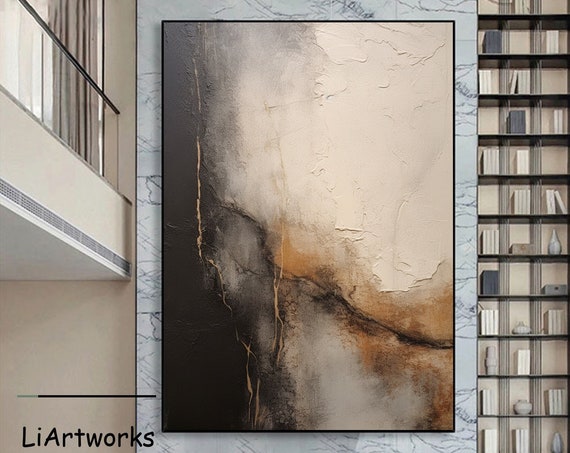 Large Black And Brown Abstract Painting Wabi Sabi Wall Art Brown Beige Texture Minimalist Painting Modern Wall Painting Living Room Wall Art