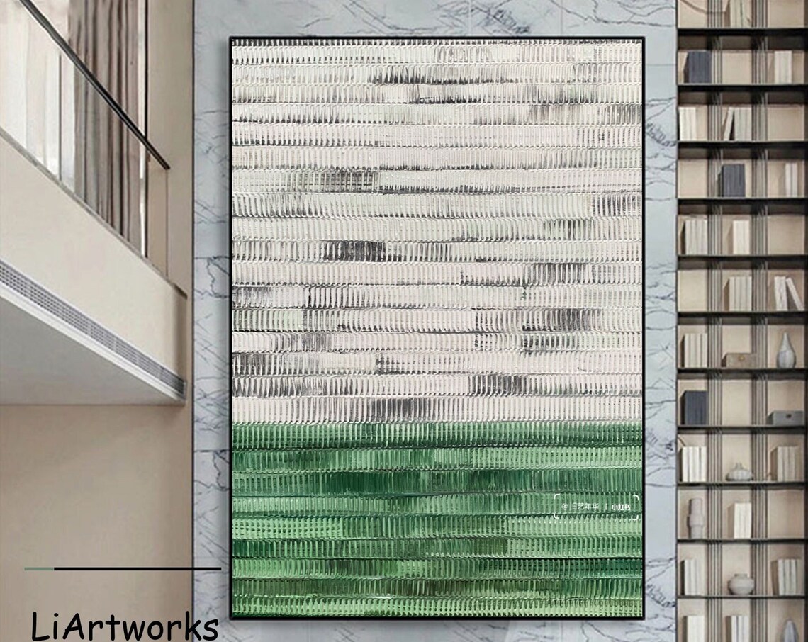 Abstract Textured Emerald Green and White Ridged Oil Painting Poster