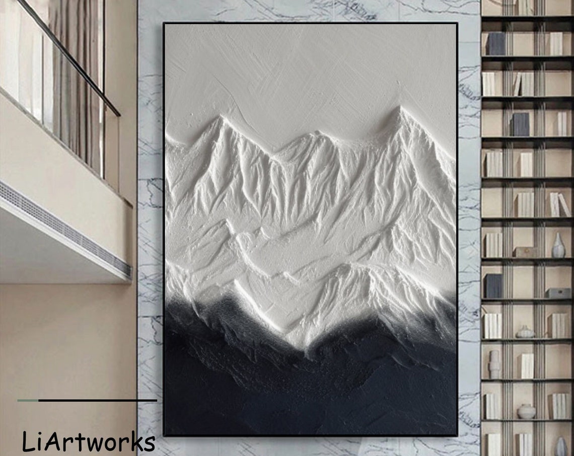 Black And White Mountain Ridge 3D Textured Landscape Art Poster