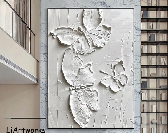 Large White Butterfly Wall Painting 3d Butterfly Wall Art Butterfly Textured Painting Custom Butterfly Artwork Living Room Wall Decor