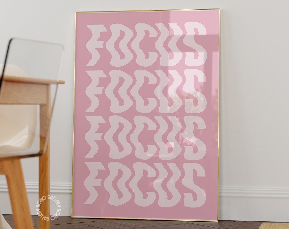 Focus Repeated Wavy Lettering On Pink Retro Typography Art Poster - Image 3