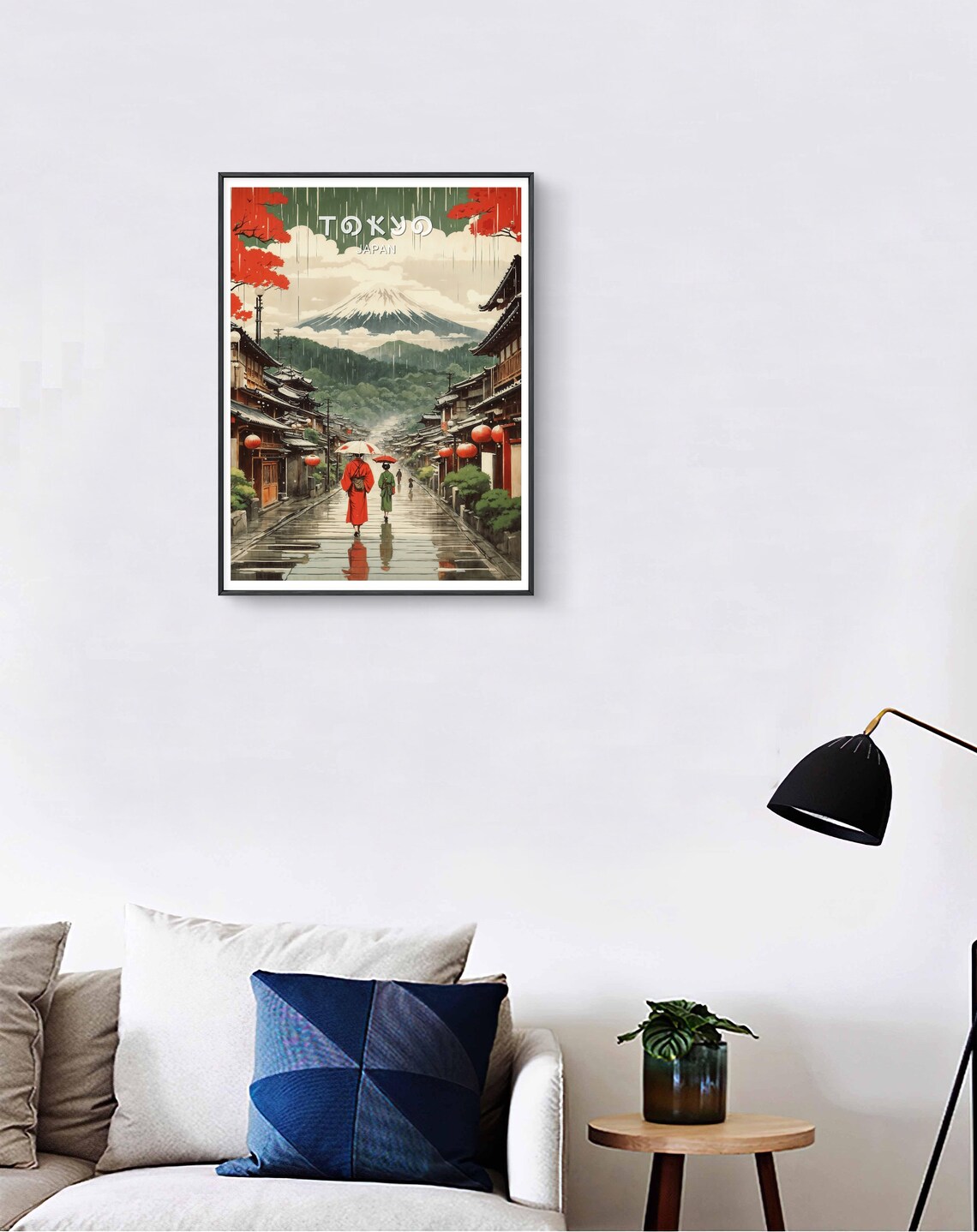 Japan Rainy Traditional Street Mount Fuji Kimono Vintage Travel Poster - Image 3