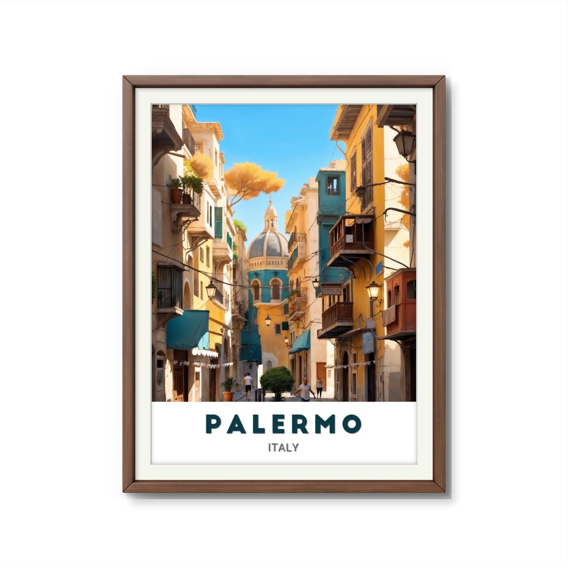 Palermo Colorful Historic Alleyway Dome Church Italy Travel Poster - Image 2