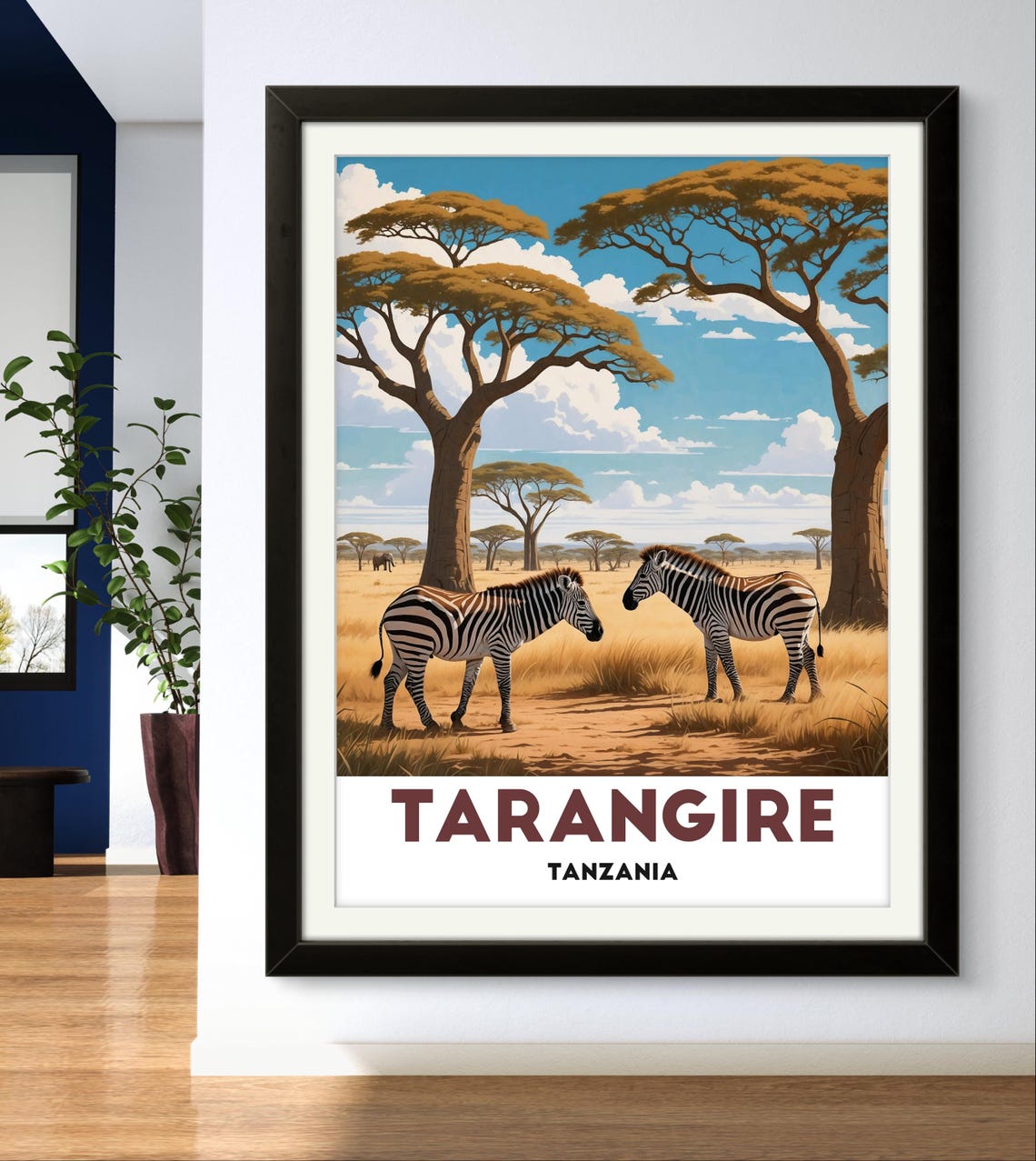 Tarangire Tanzania Zebras Under Acacia Trees Safari Art Poster - Image 3