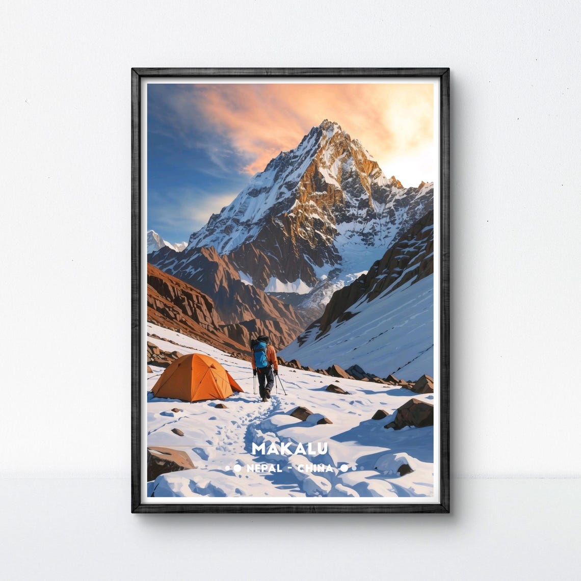 Makalu Nepal China Snowy Peak Climber Sunset Mountain Poster