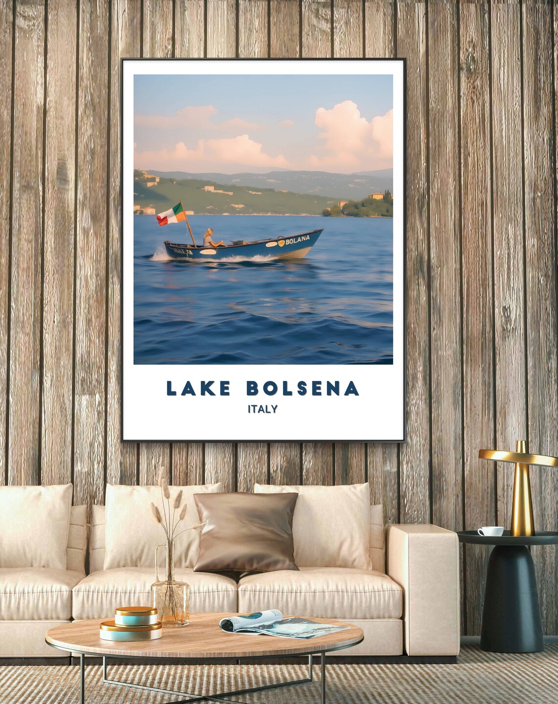 Lake Bolsena Italy Woman Boating Italian Flag Lake Travel Poster - Image 2