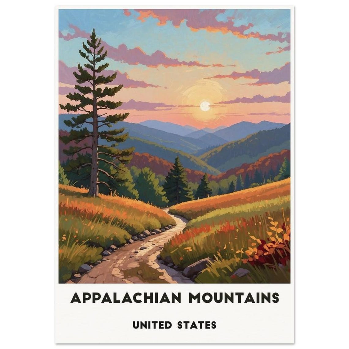 Appalachian Mountains Sunset Trail Golden Valley Travel Poster - Image 3