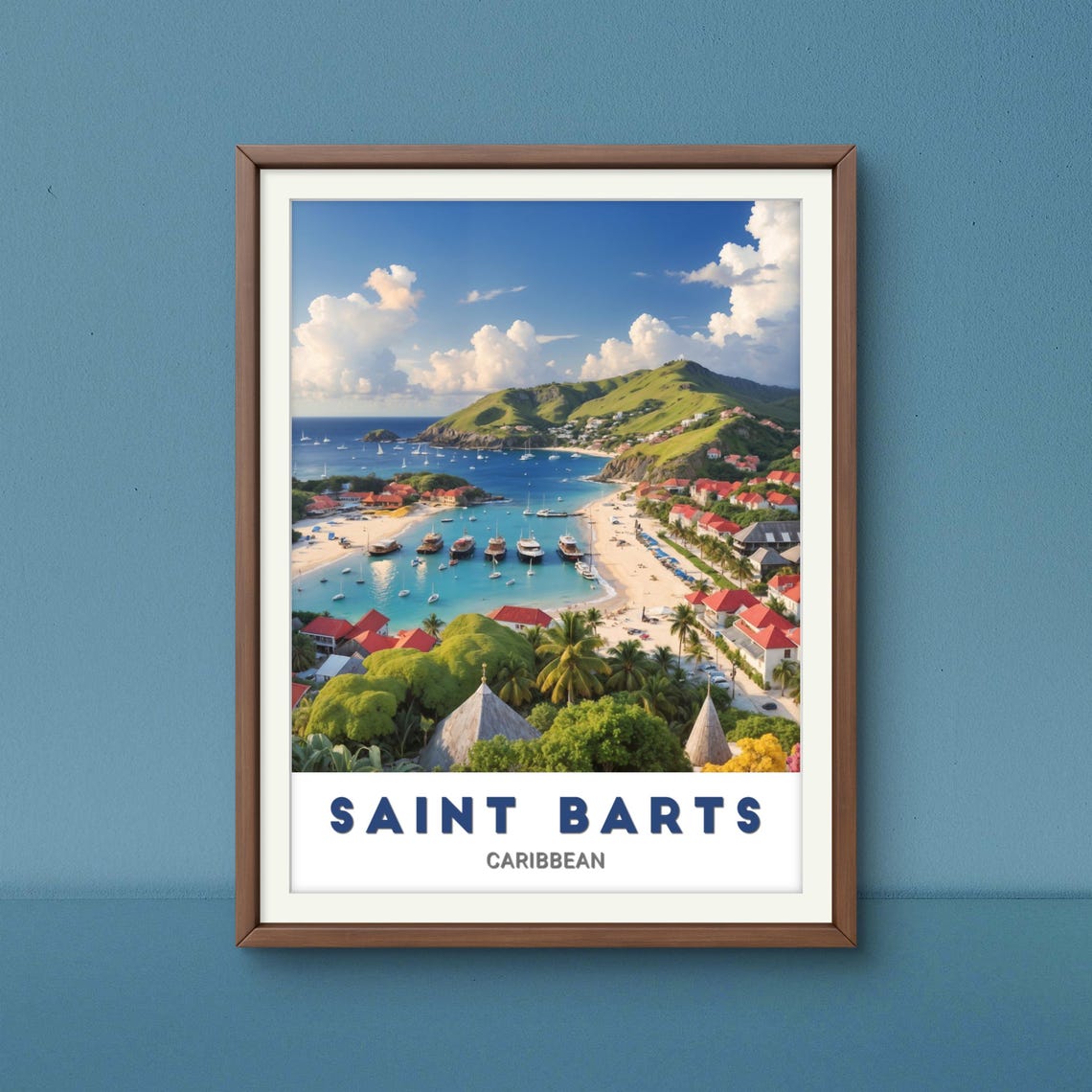 Saint Barts Caribbean Harbor Sailboats Coastal Town Travel Poster - Image 2