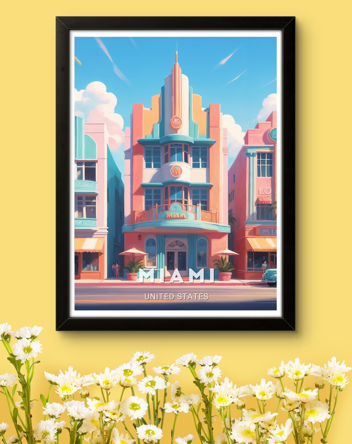 Miami United States Pastel Art Deco Building South Beach Style Poster