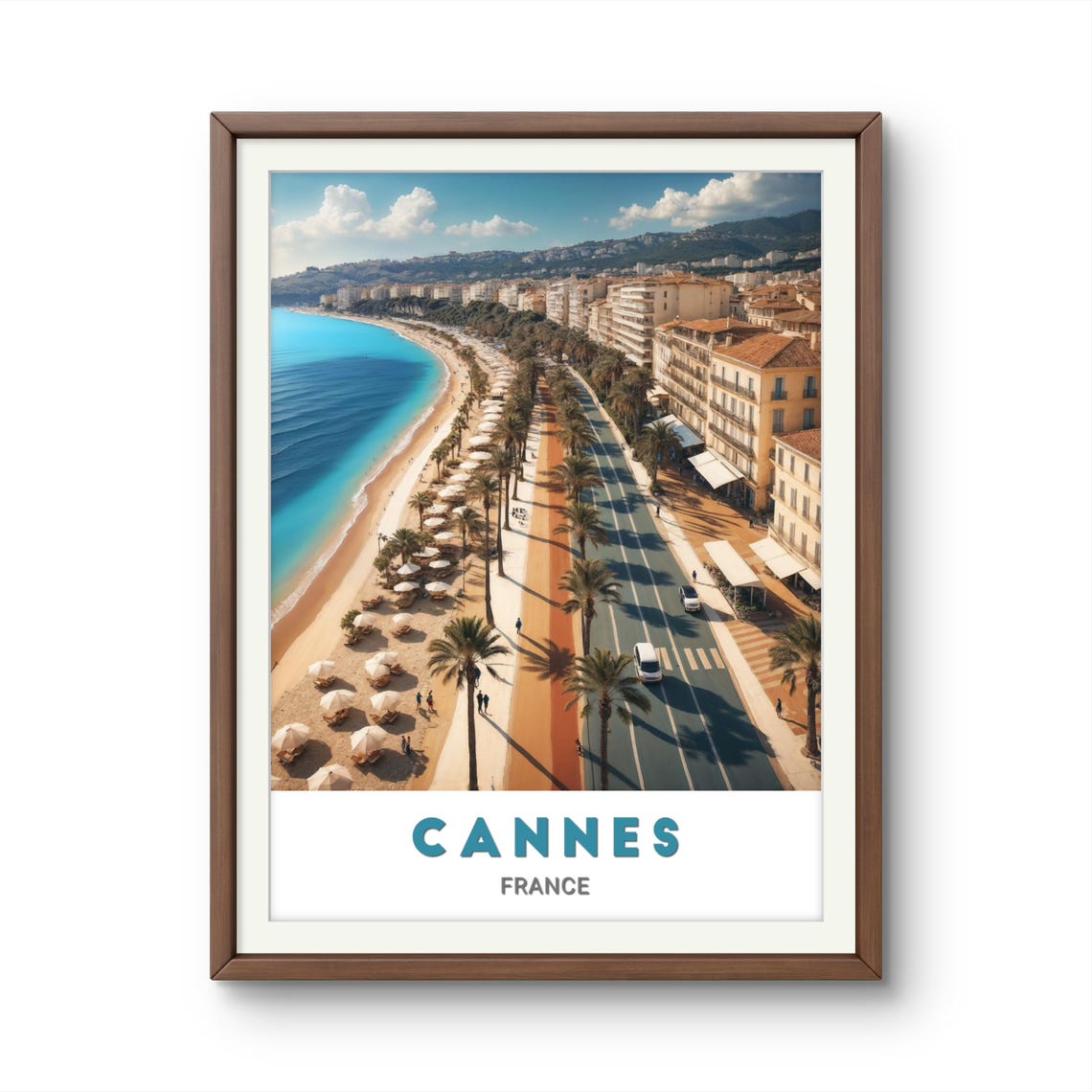 Cannes Sunny Palm Lined Beachfront Promenade France Travel Poster - Image 3
