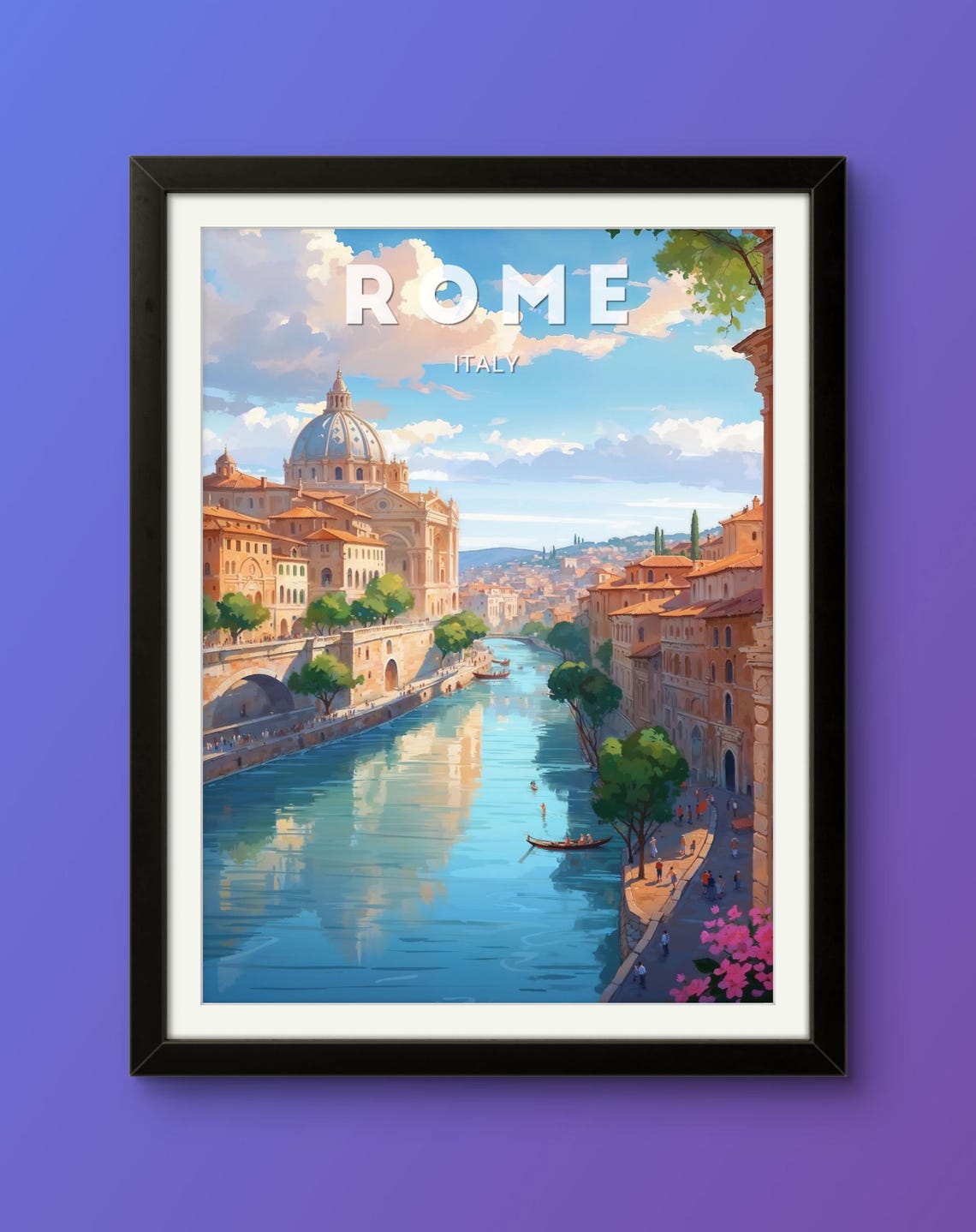 Rome Italy St Peters Basilica Tiber River Sunset Travel Poster