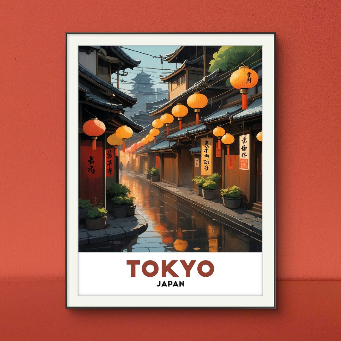 Tokyo Japan Lantern Lit Old Town Alley Rainy Evening Travel Poster