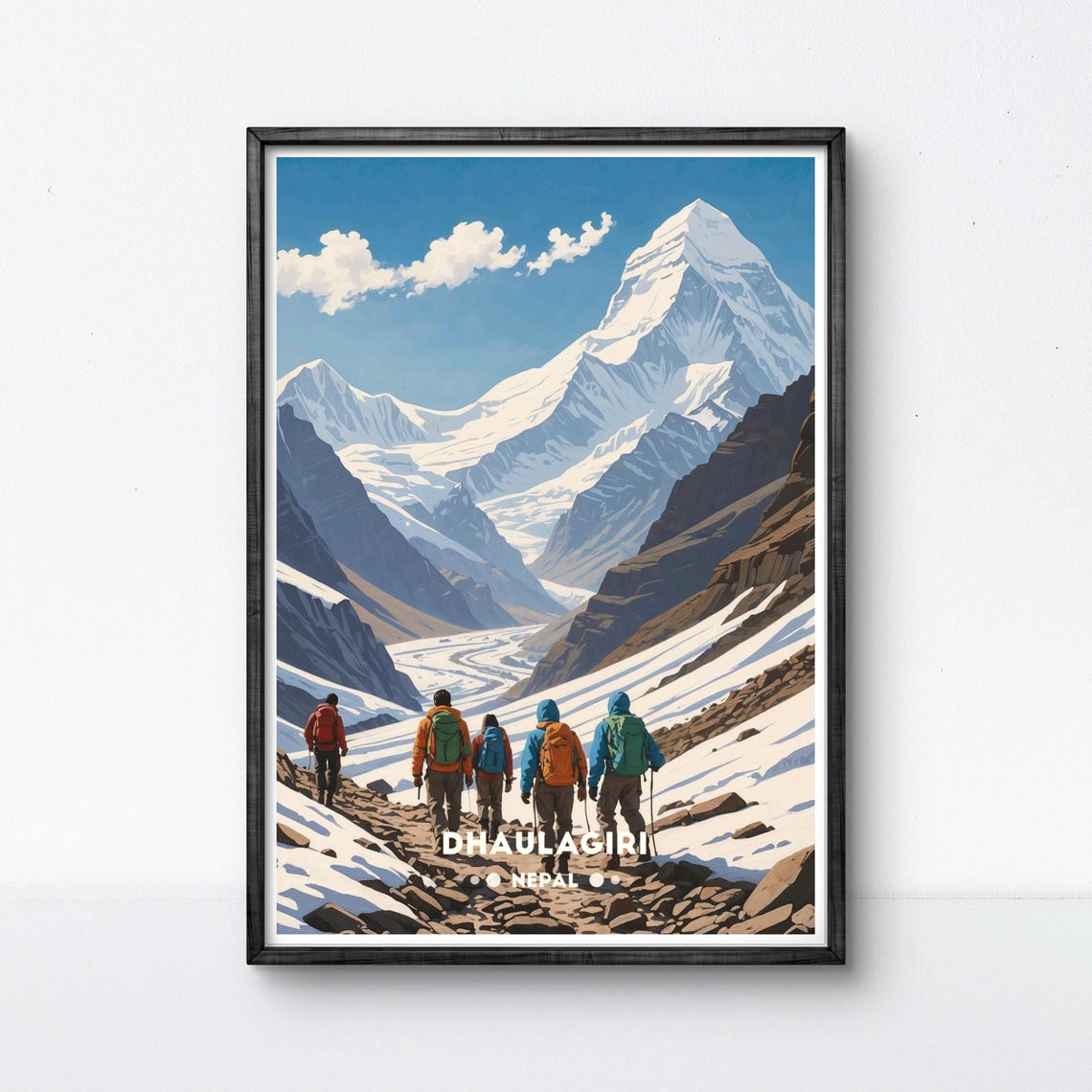 Dhaulagiri Nepal Trekking Team Colorful Packs Mountain Trail Poster