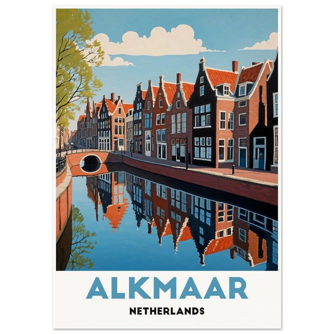 Alkmaar Netherlands Canal With Gabled Houses Reflection Travel Poster - Image 3