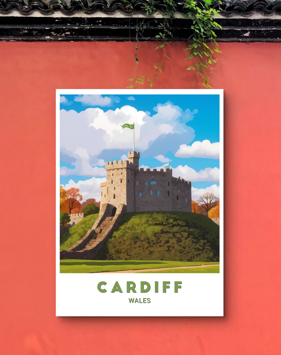 Cardiff Wales Norman Castle Keep Autumn Park Heritage Travel Poster - Image 2