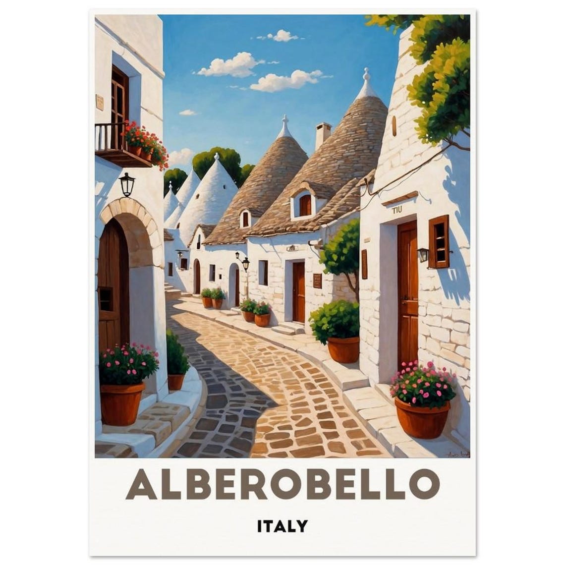 Alberobello Italy Trulli Stone Huts Charming Street Painting Poster - Image 3