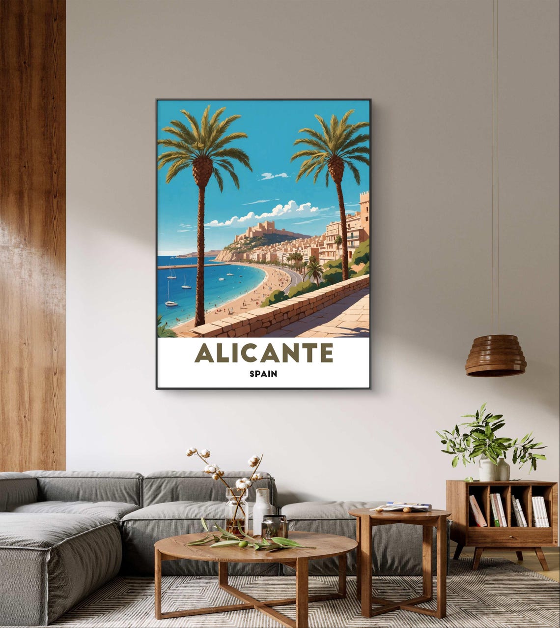 Alicante Spain Beachfront Castle Palm Trees Vintage Style Poster - Image 2