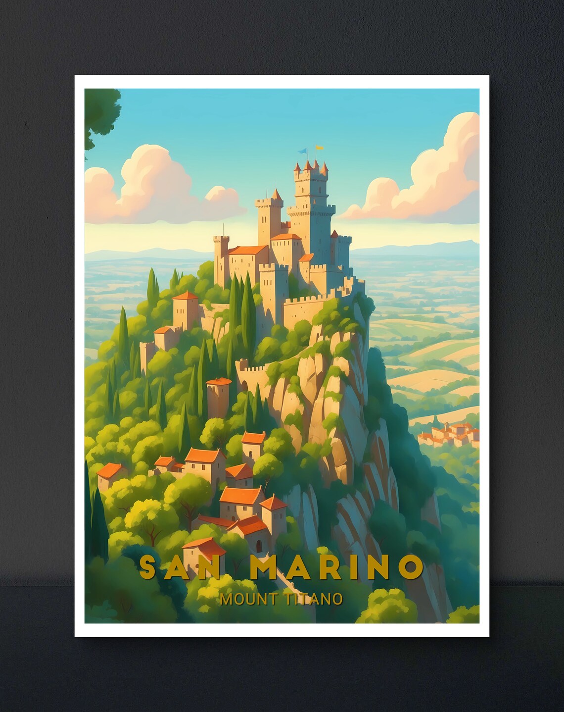 San Marino Mount Titano Hilltop Castle Vintage Travel Poster