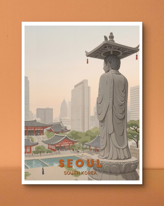 Seoul South Korea Buddha Statue Traditional Cityscape Travel Poster