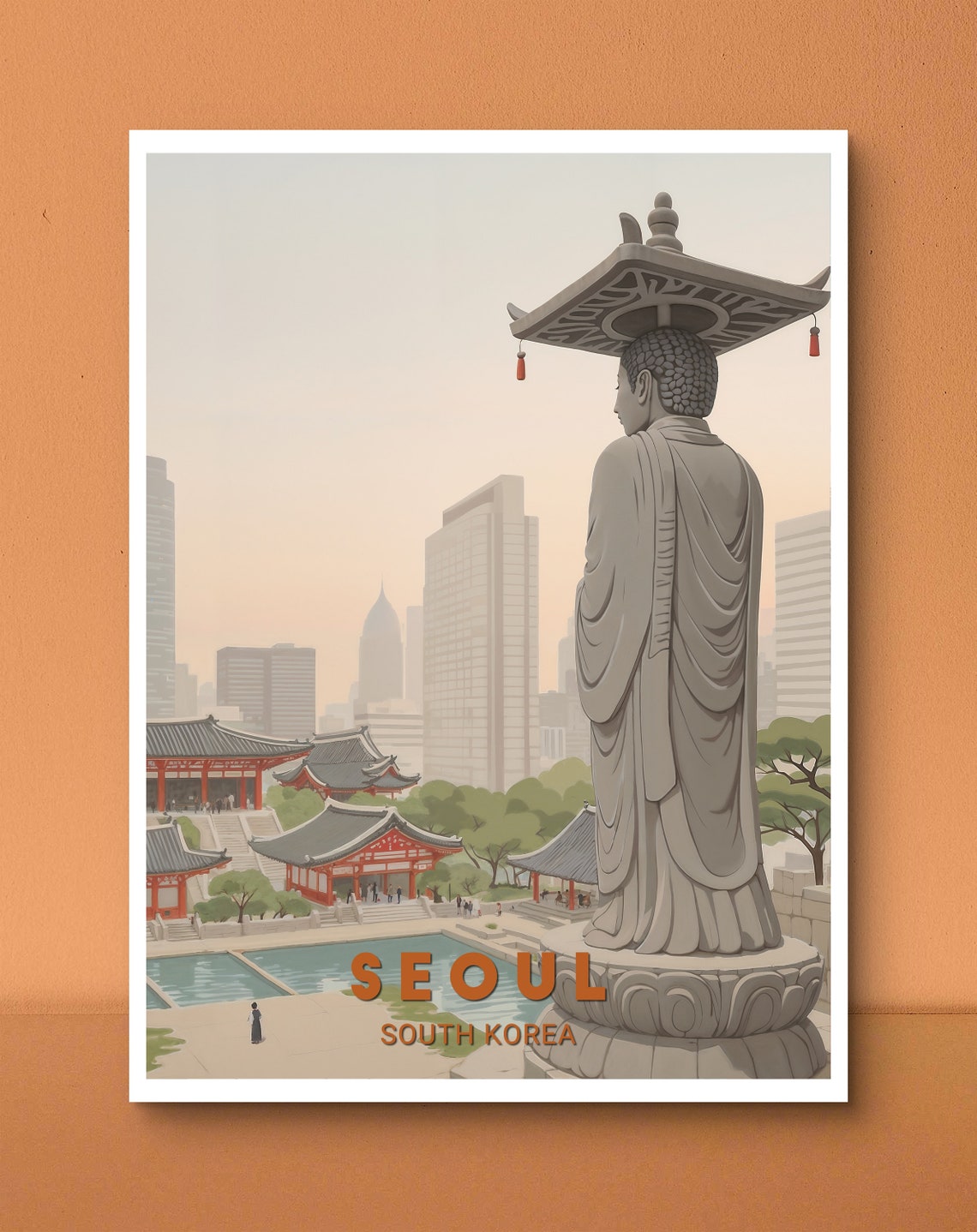 Seoul South Korea Buddha Statue Traditional Cityscape Travel Poster