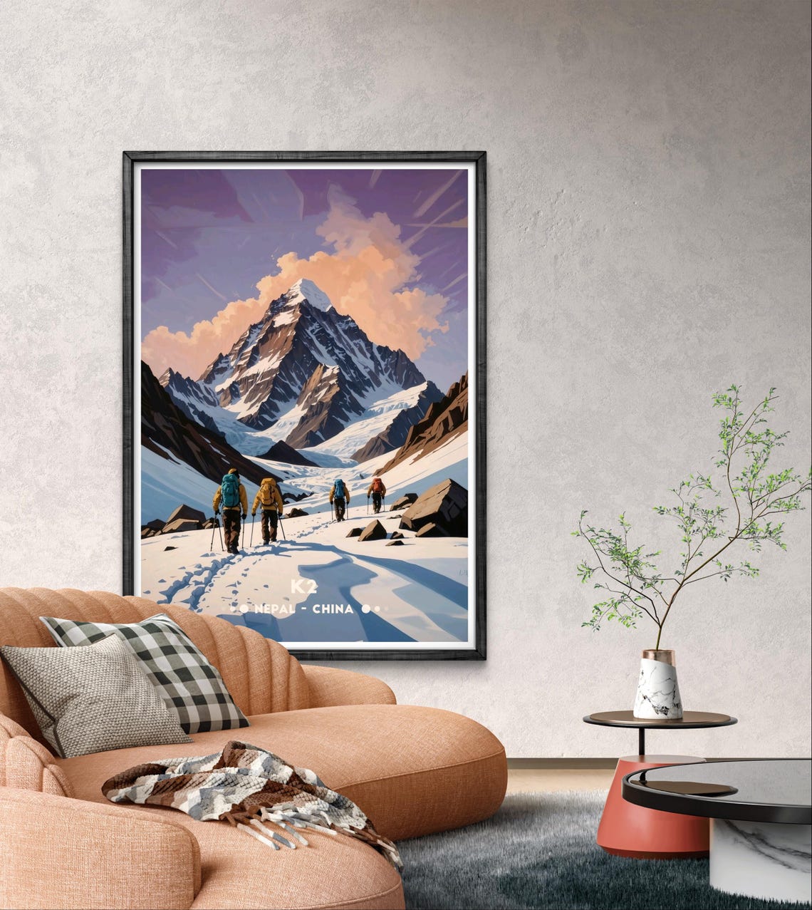 K2 Peak Climbers Ascending Snowy Summit Trail At Dawn Poster - Image 4