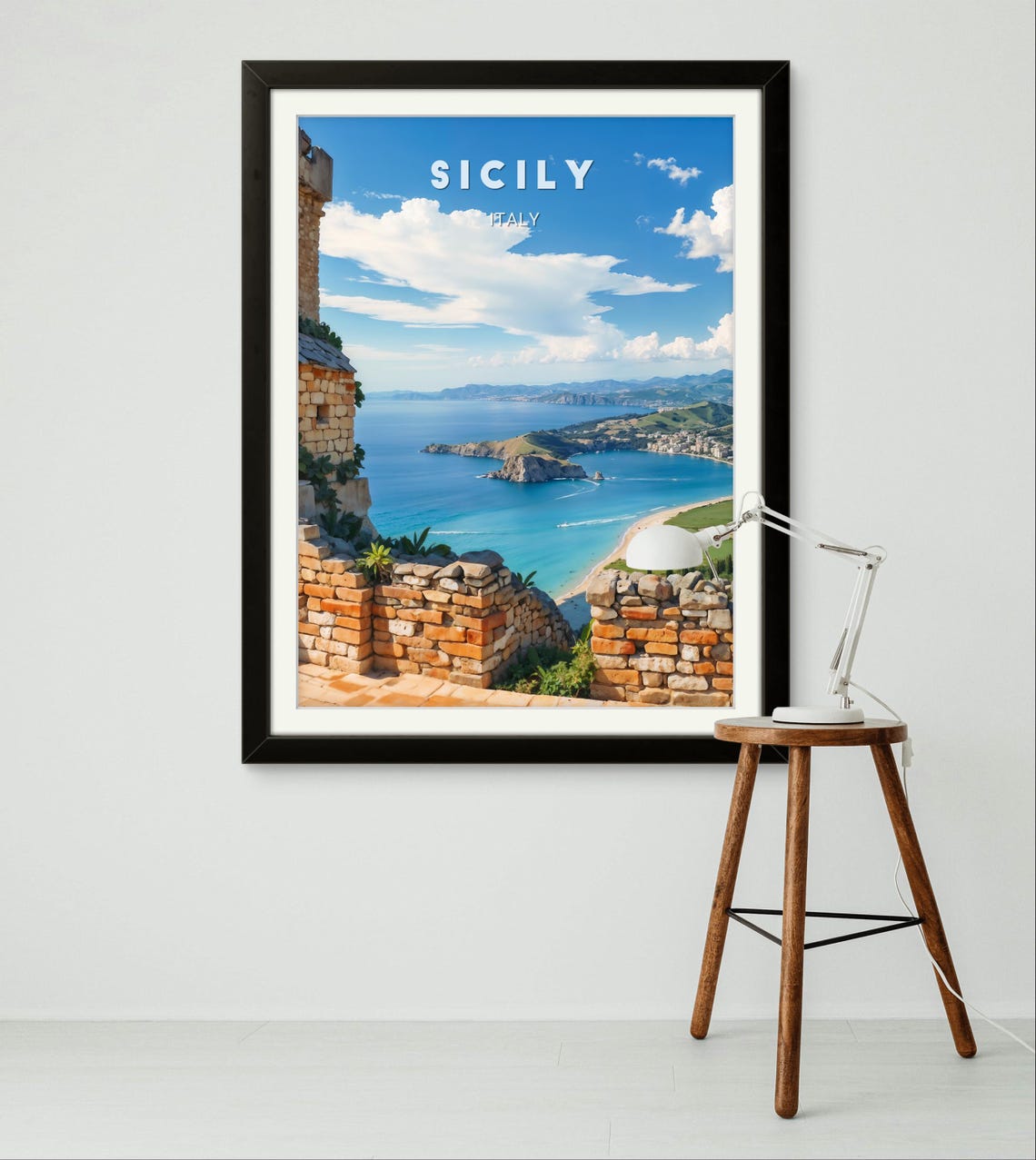 Sicily Italy Coastal View Stone Terrace Azure Sea Travel Poster - Image 2