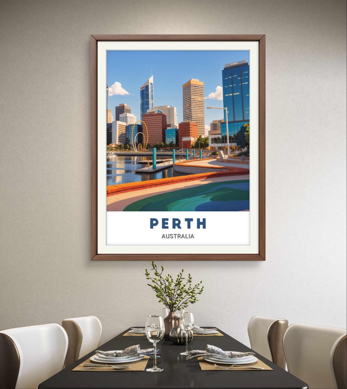 Perth Australia Waterfront Promenade Modern Towers Art Poster - Image 2