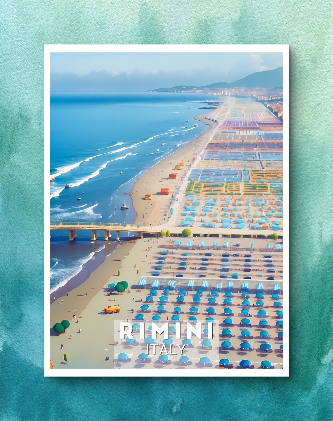Rimini Italy Aerial Beach Umbrellas Adriatic Coast Summer Poster - Image 2