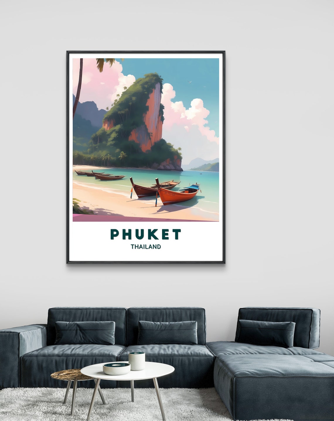 Phuket Thailand Longtail Boats Tropical Beach Pastel Tone Poster - Image 3