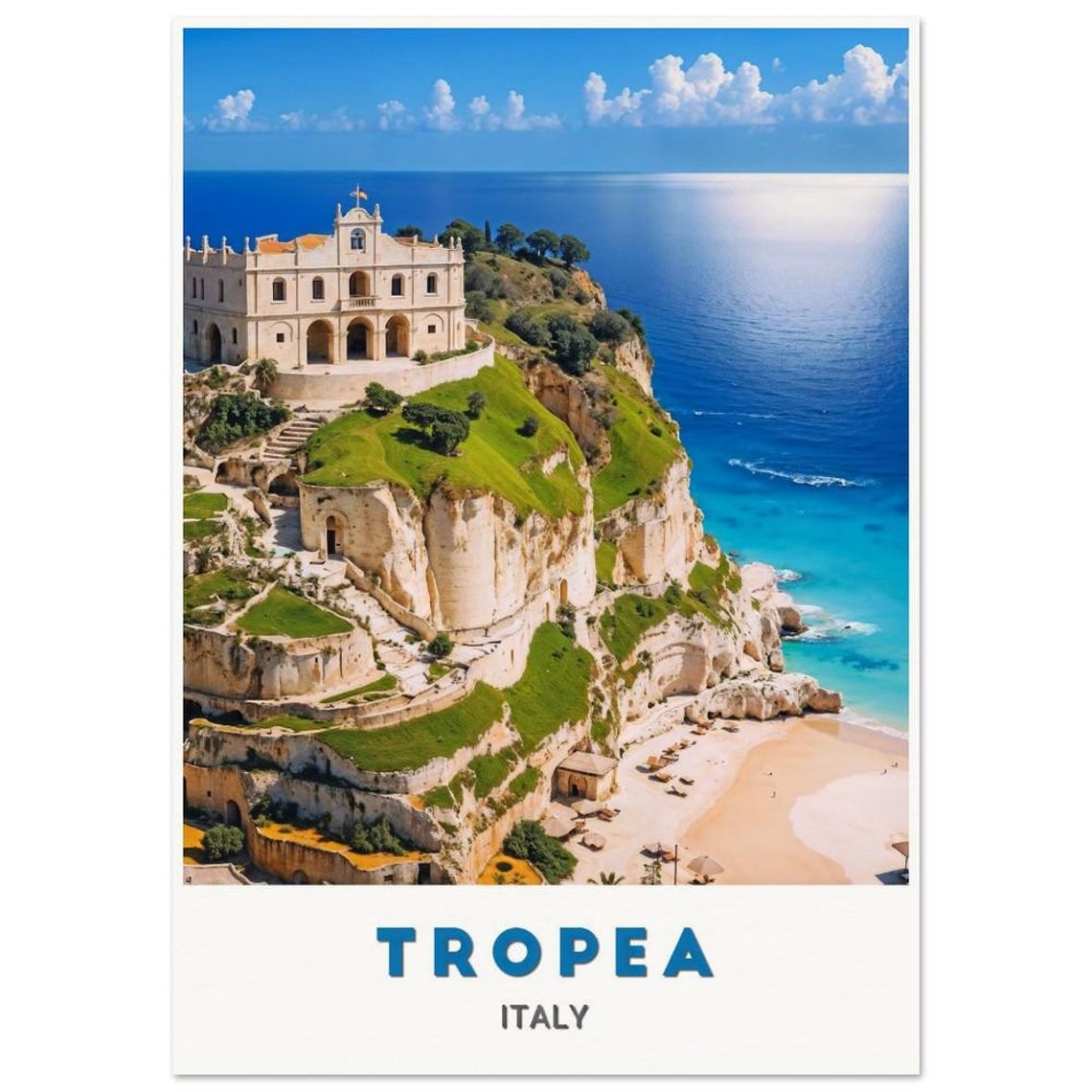 Tropea Italy Cliffside Sanctuary Over Blue Sea Travel Poster