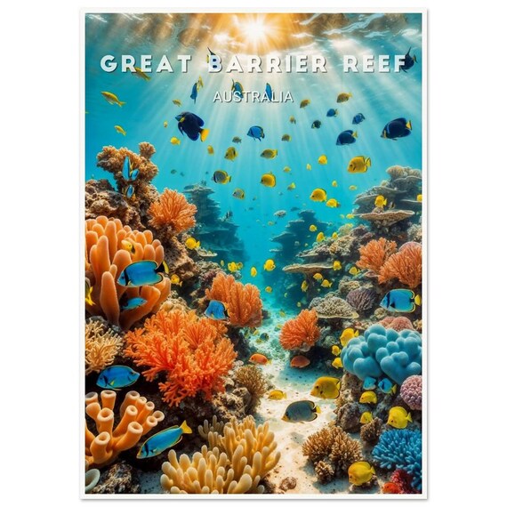 Great Barrier Reef Australia Poster Vibrant Coral Reef Scene With Exotic Marine Life For Stunning Coastal Dcor