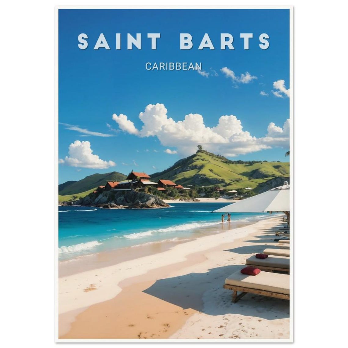 Saint Barts Caribbean Beach Lounge Chairs Tropical Island Poster - Image 3