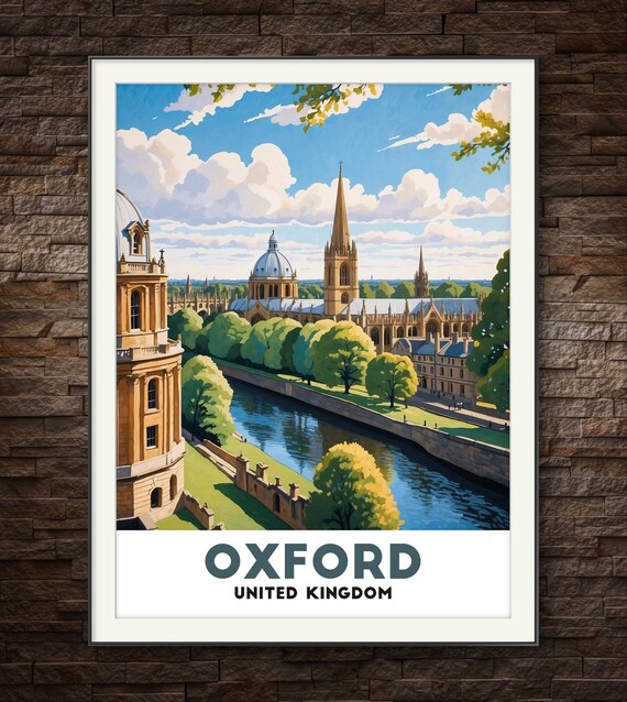 Oxford United Kingdom Historic Spires Riverside Skyline Poster