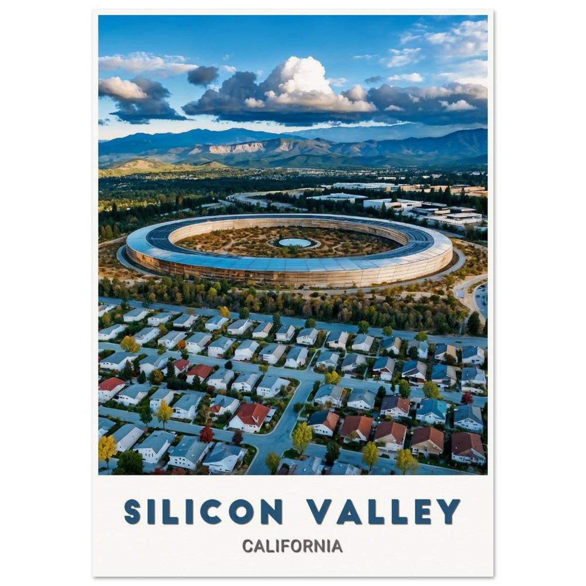 Silicon Valley California Poster Aerial View of Apple Park Campus Ring