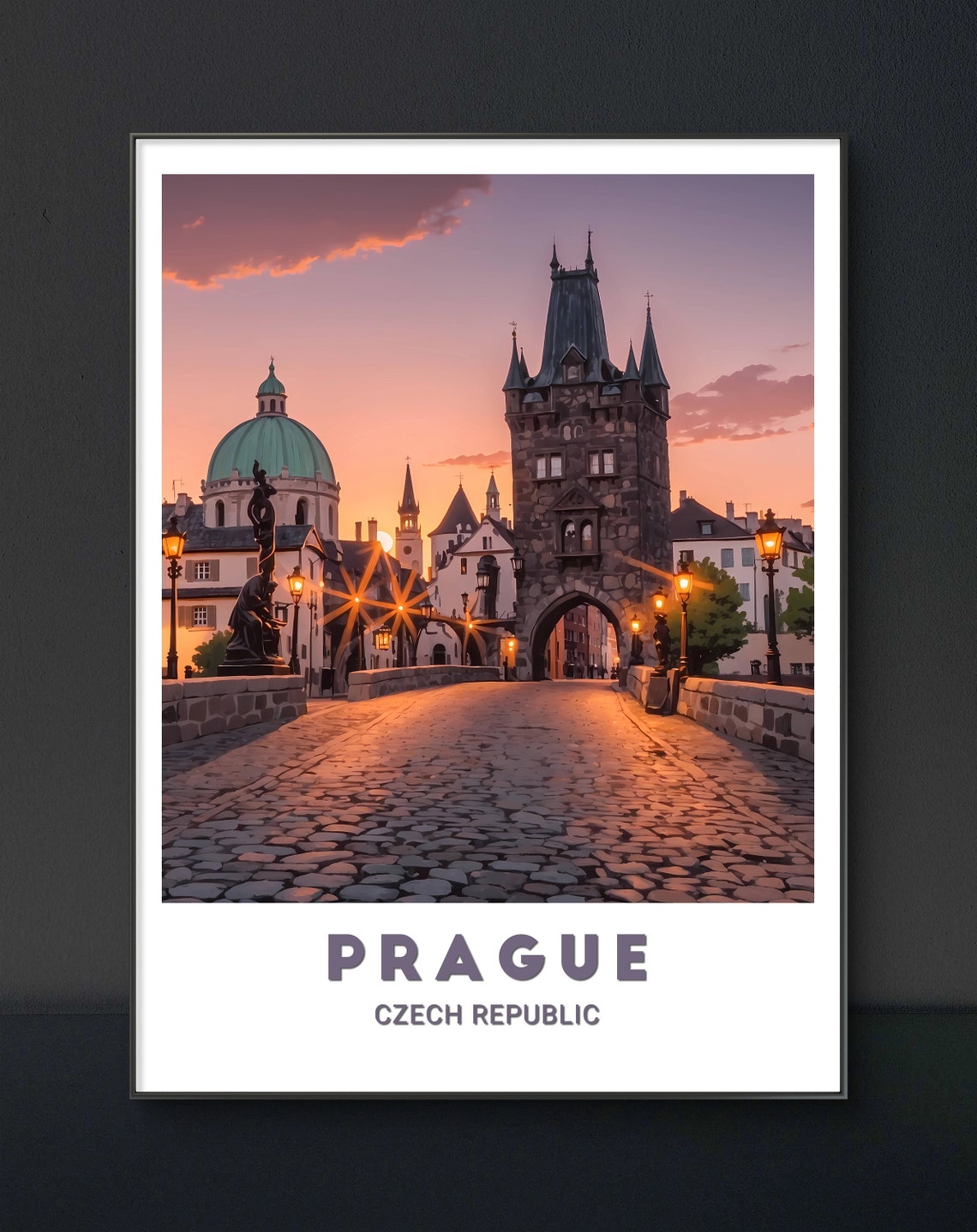 Prague Old Town Bridge Tower Sunrise Cobblestone Street Poster