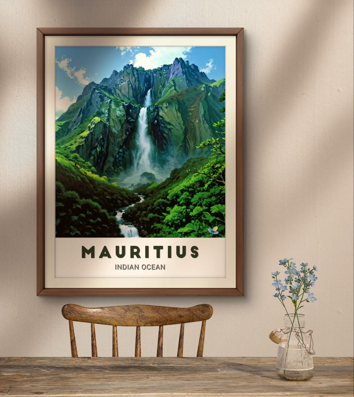 Mauritius Indian Ocean Waterfall Lush Green Mountains Art Poster - Image 2