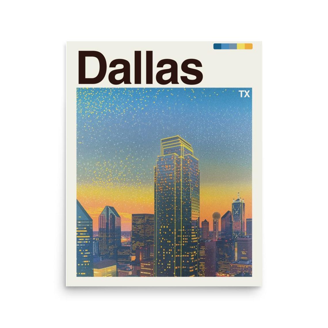 Dallas Texas Starry Night Skyline Modern Cityscape Travel Poster