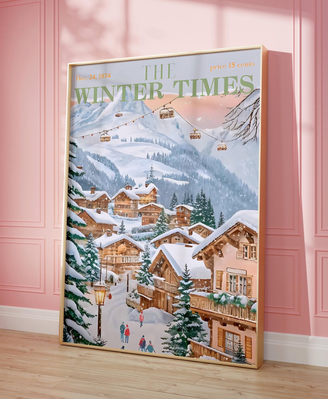 Vintage Winter Scene Magazine Cover, Christmas Poster