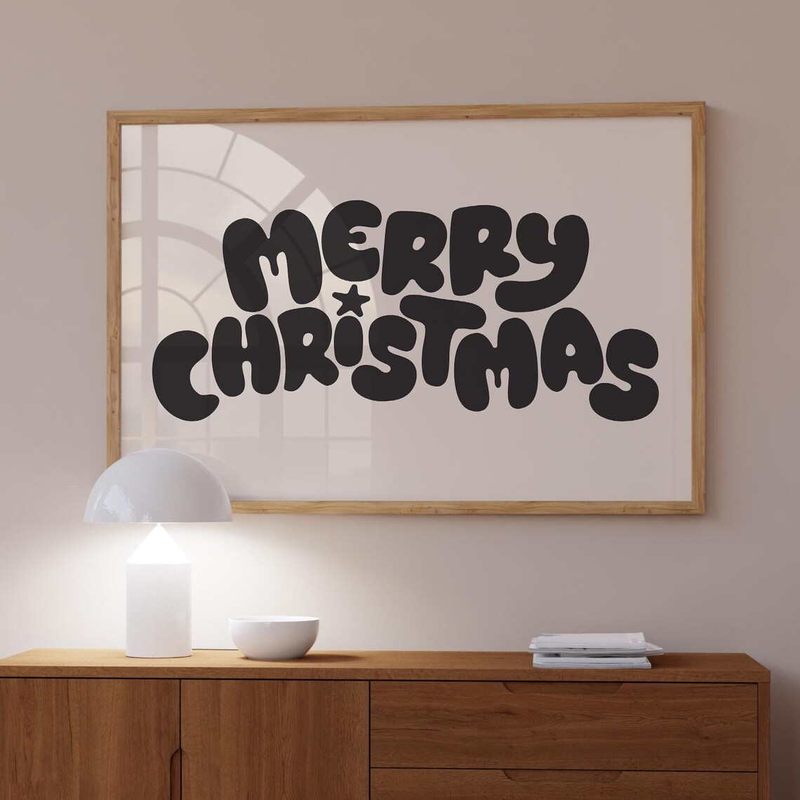Merry Christmas Charcoal Bubble Letters Cream Holiday Art Poster