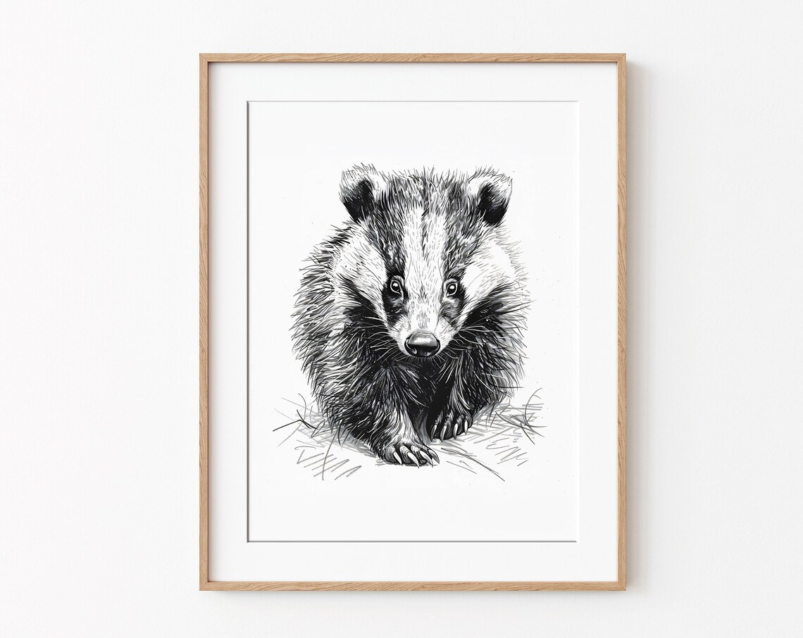 Badger Poster Print Minimalist Sketch Style Instant