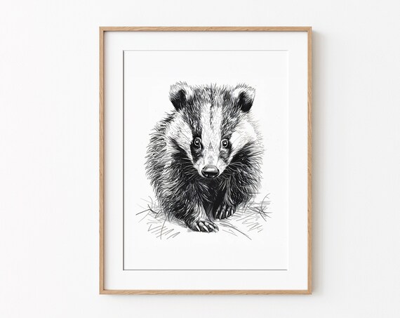 Badger Poster Print Minimalist Sketch Style Instant