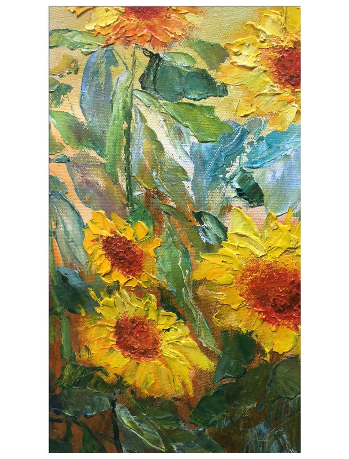 Golden Sunflowers Bloom Impasto Oil Painting Sunlit Floral Art Print - Image 3