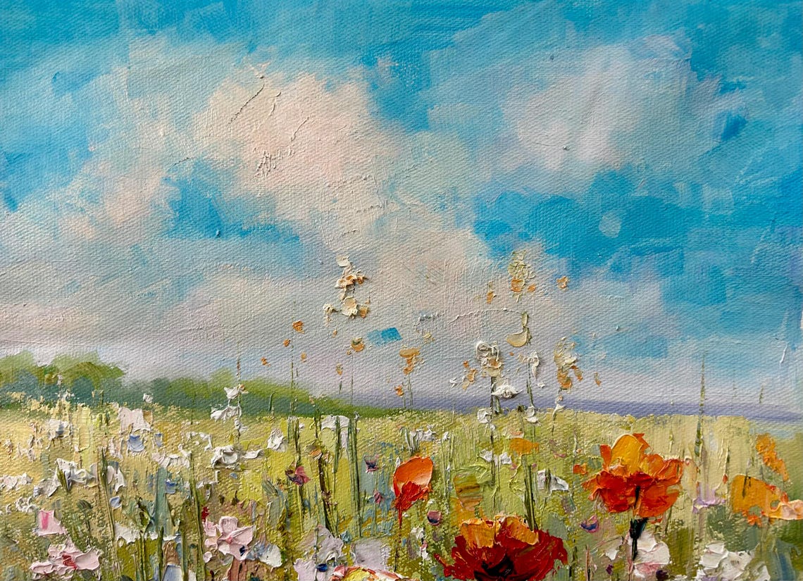 Red And Purple Flower Fields In The Wild Oil Painting Wall Art Unforgettable Gifts Oil Painting Landscape Home Art Decoration - Image 4
