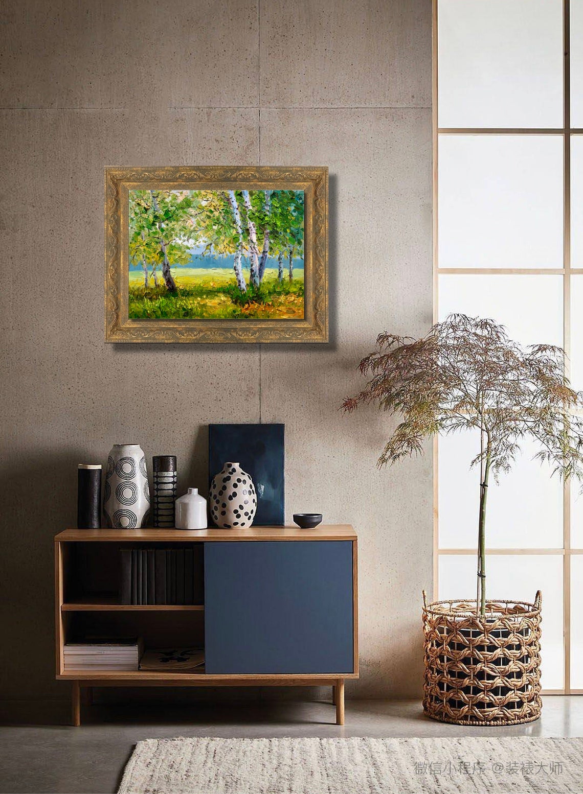 Summer Birch Grove Lush Green Impasto Forest Landscape Poster - Image 5