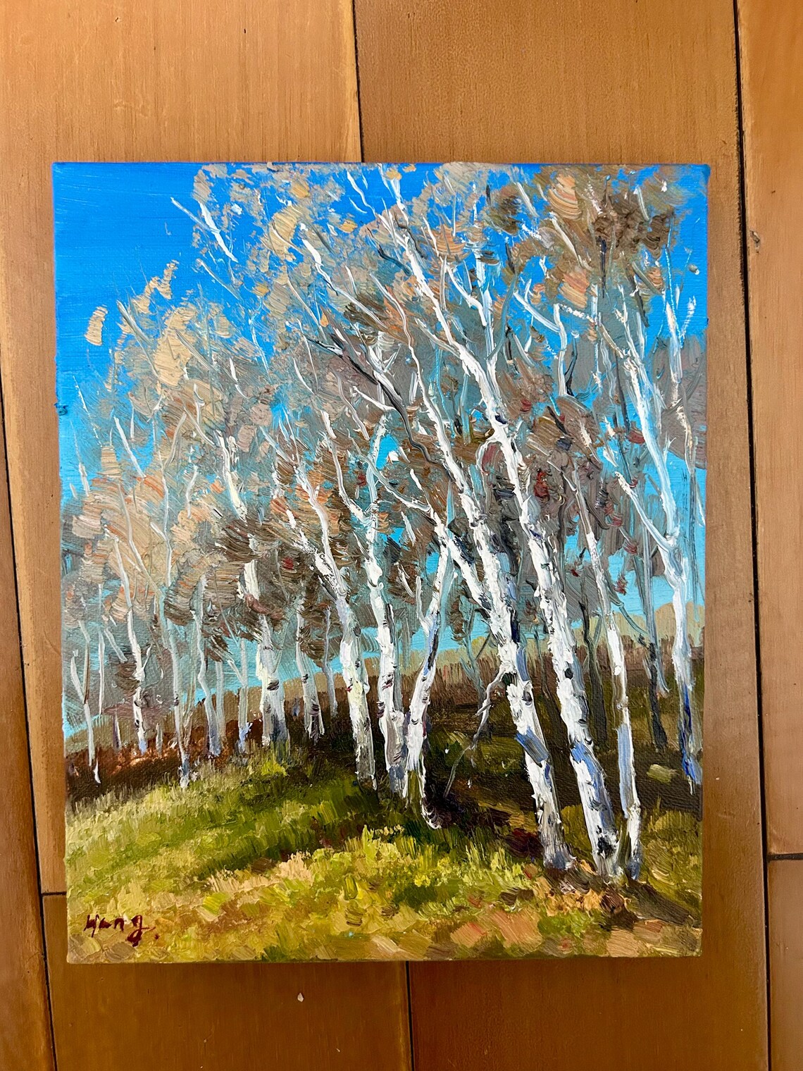 Birch Forest Outside The Countryside Birch Oil Painting Small Landscape Oil Painting Wall Art Art Landscape Painting - Image 3