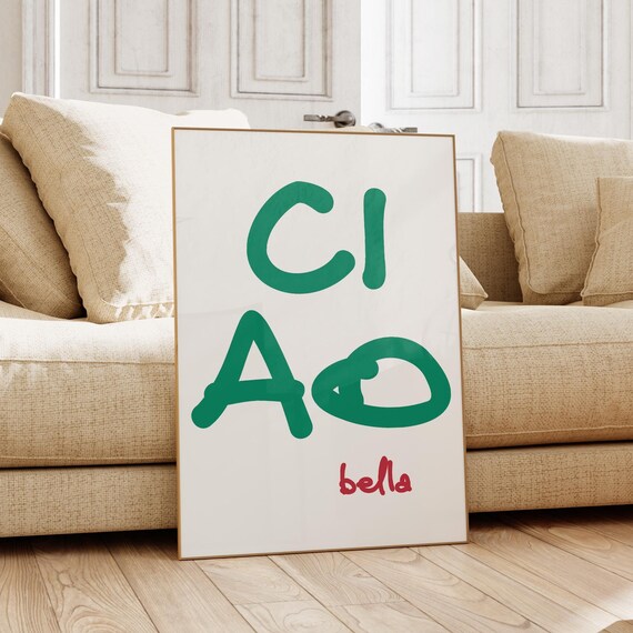 Ciao Bella Wall Art Italian Hello Print Typography Poster Minimalist Print Trendy Aesthetic Room Decor Retro Poster Midcentury Wallart